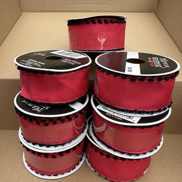 Pink Wired Ribbon Pom Pom Edge Lot of 7 Dia De Los Muertos 1 1/2" in x 14 ft - Picture 4 of 11